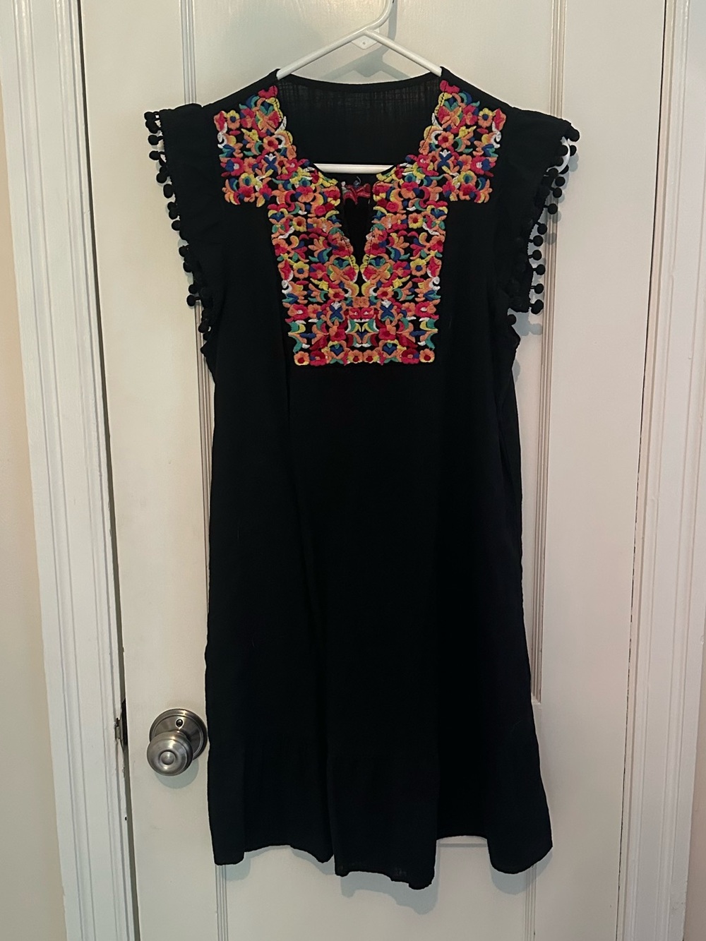 SHEIN Black Womens Dress with Multicolor Embroidered Yoke